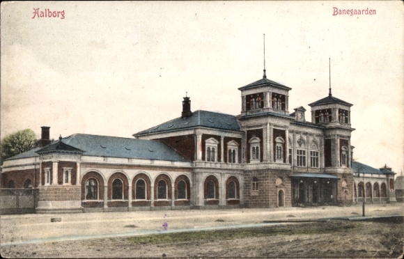 Postcard Ålborg Aalborg Denmark, train station