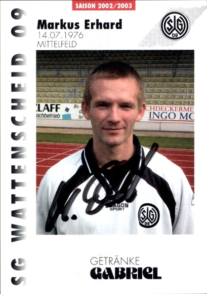 Autograph card footballer Markus Erhard, SG Wattenscheid 09, autograph