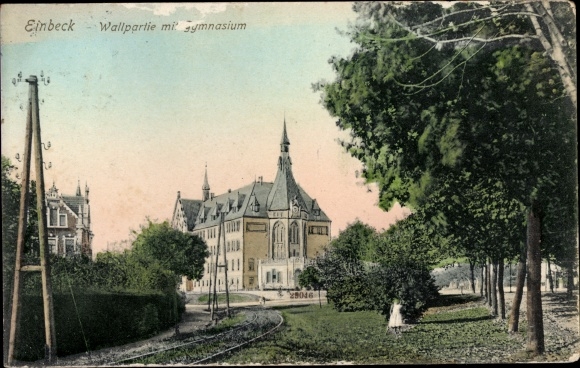 Postcard Einbeck in Lower Saxony, Wallpartie, Gymnasium