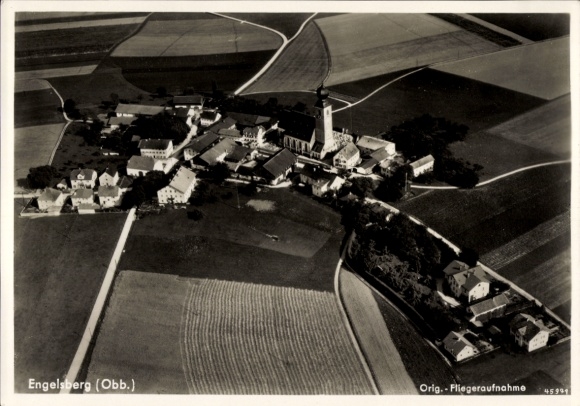 PC Engelsberg in Upper Bavaria, aerial photograph of Engelsberg, church, fields, 1939