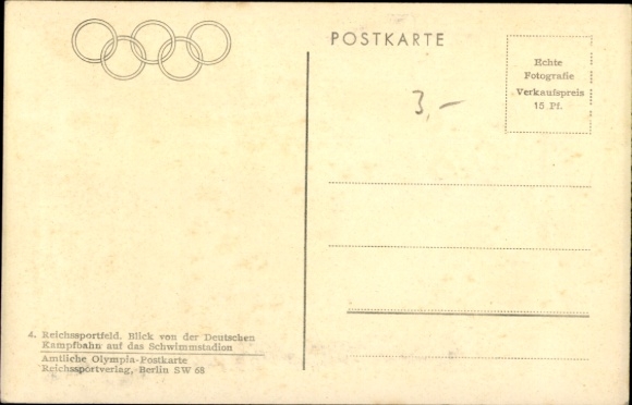 Postcard Berlin Charlottenburg Westend, Reichssportfeld, view from Deutsche Kampfbahn to swimming stadium