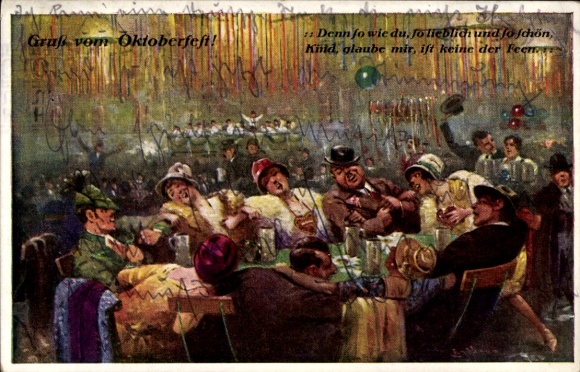 Postcard Oktoberfest, celebrating people, beer
