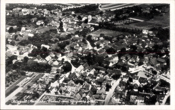 Ak Kürzell Meißenheim Ortenaukreis, Fliegeraufnahme der Stadt
