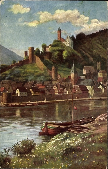 Artist PC Hoffmann H., Hirschhorn am Neckar, river section with village