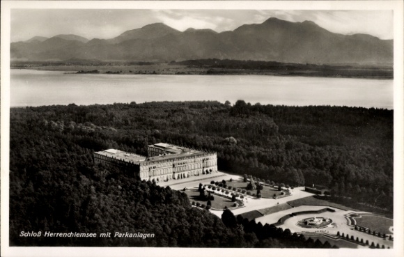 KP Herrenchiemsee Herreninsel Chiemsee Górna Bawaria, fotografia lotnicza, zamek, park