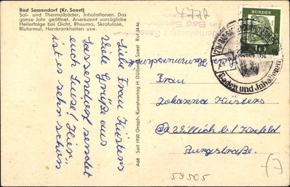 Postcard Bad Sassendorf in the district of Soest, Bismarckstraße, at the graduation tower, park