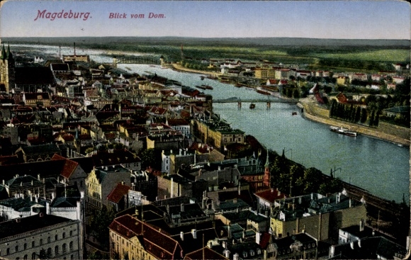 Postcard Magdeburg in Saxony-Anhalt, view from the cathedral over the city