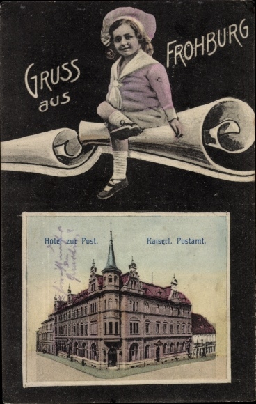 Passepartout PC Frohburg in Saxony, Hotel zur Post, post office, girl