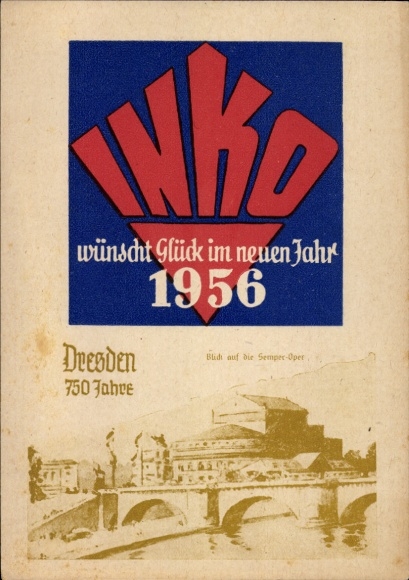 Ak Dresden Altstadt, Semperoper, Nieuwjaar 1956, INKO, reclame