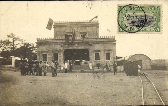 Photo Postcard Boma Congo Belge DR Congo Zaire, railway station, track side