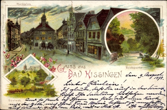 Chromo-Litho Bad Kissingen Lower Franconia Bavaria, Saale, Market Square