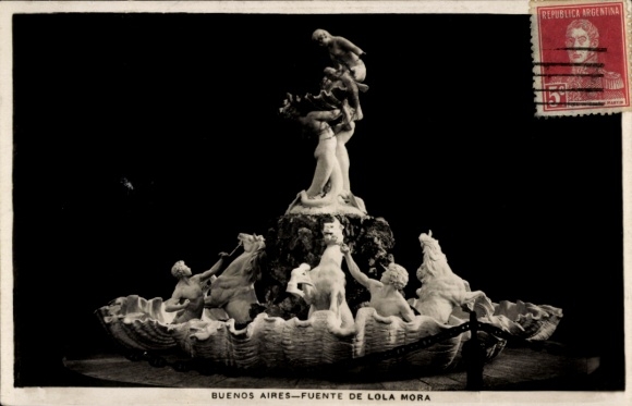 Postcard Buenos Aires Argentina, fountain of Lola Mora, statue, water, figures
