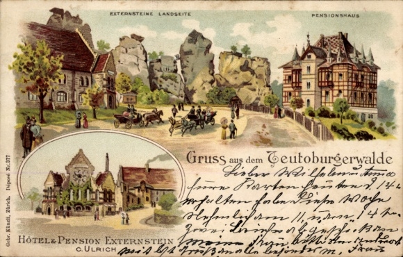 Litho Horn Bad Meinberg im Teutoburger Wald Westfalen, Externsteine, Hotel-Pension Externstein