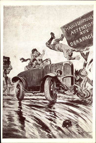 Künstler Ak Conrad, G., Incidents de la Route, Le Dérapage, Verkehrsunfall