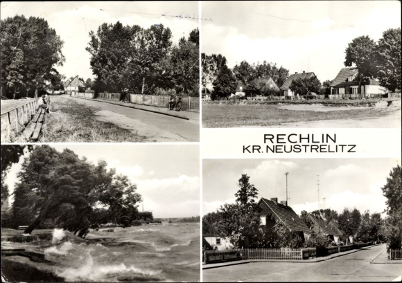 Ansichtkaart Rechlin aan de Müritz, gedeeltelijke aanzichten, straatgebied, watergebied