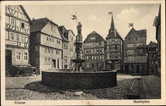Postcard Fritzlar in Hesse, market square, fountain