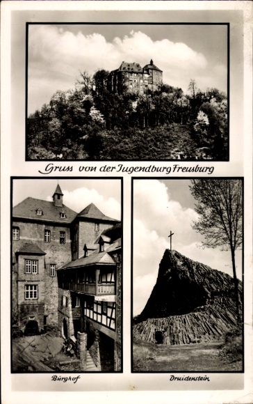 Postcard Freusburg Kirchen an der Sieg, Jugendburg, Burghof, Druidenstein