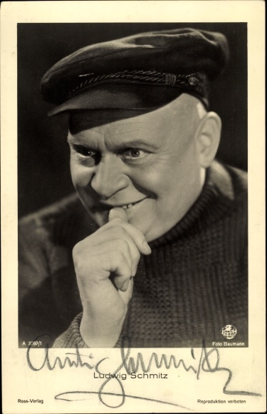 Postcard actor Ludwig Schmitz, portrait, peaked cap, autograph