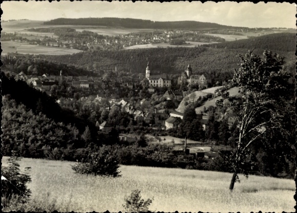 Postcard Schwarzenberg in the Ore Mountains of Saxony, partial view, in the background Beierfeld and Spiegelwand