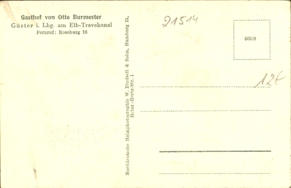 Ansichtkaart Güster in Lauenburg, Gasthof Otto Burmester