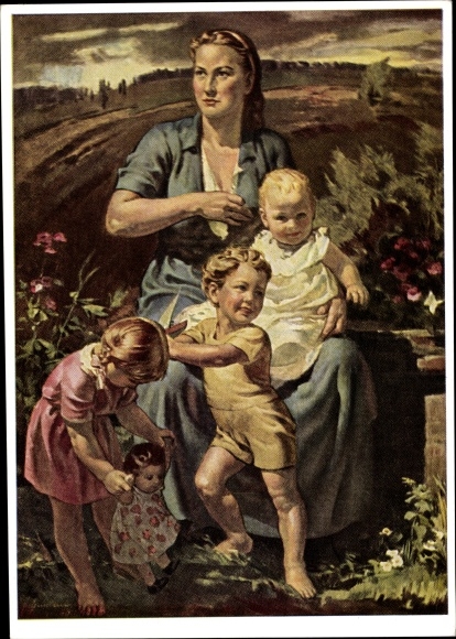 Künstler Ak Heymann, Richard, In sicherer Hut, HDK 167, Mutter mit Kindern