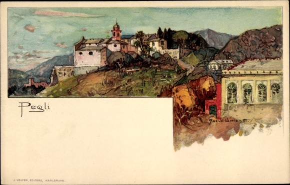Artist Chromo-Litho Wielandt, Manuel, Pegli Genova Genoa Liguria, Panorama of the place