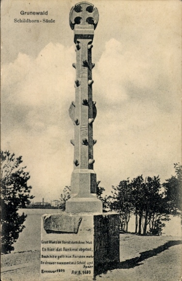 Postcard Berlin Wilmersdorf Grunewald Schildhorn, Schildhorn Column, Monument, Graffiti, Natural Landscape
