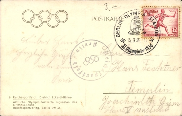 Postcard Olympic Games Berlin 1936, Reichssportfeld, Dietrich-Eckardt-Bühne, Grandstand