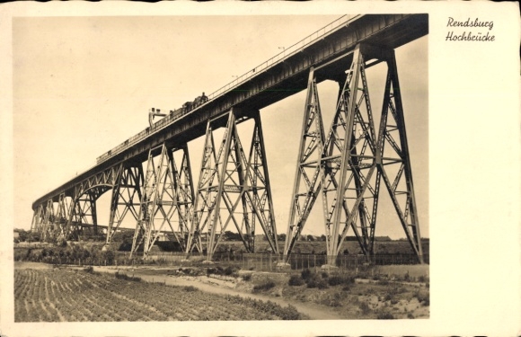 Postcard Rendsburg in Schleswig Holstein, high bridge