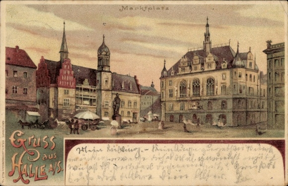 Chromo-Litho Halle an der Saale, Market Square, Town Hall