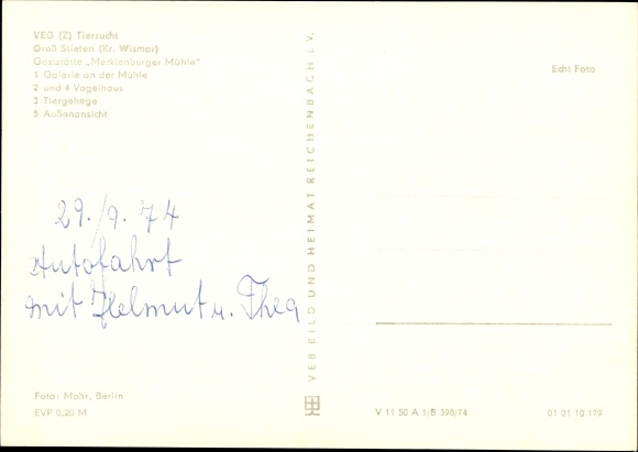Postcard Groß Stieten in Mecklenburg, restaurant Mecklenburger Mühle, gallery, aviary, animal enclosure