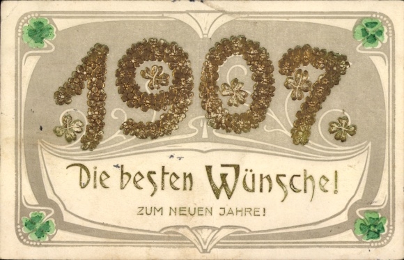 Embossed PC Happy New Year, year 1907, clover