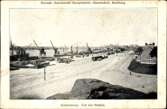 Ansichtkaart Göteborg Göteborg Zweden, haven, Duitse Australische Stoomvaart Maatschappij Hamburg