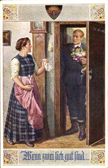 Artist PC Kuderna, if two are good, German School Association No. 829, lovers, flowers
