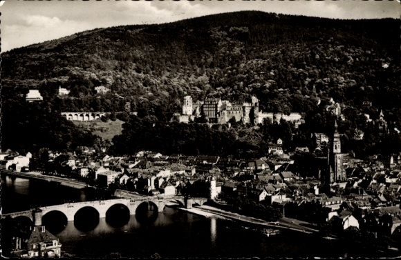 Ak Heidelberg am Neckar,  Blick vom Philosophenweg, Stadtansicht, Fluss, Brücke, Burg