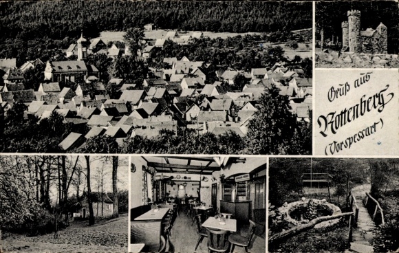 Postcard Rottenberg Hösbach in Spessart Lower Franconia, guesthouse and pension Gustav Hufgard, general view