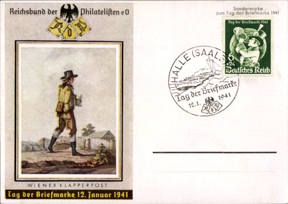 Ganzsachen Ak Wiener Klapperpost, Tag der Briefmarke, 12. Januar 1941, KDF