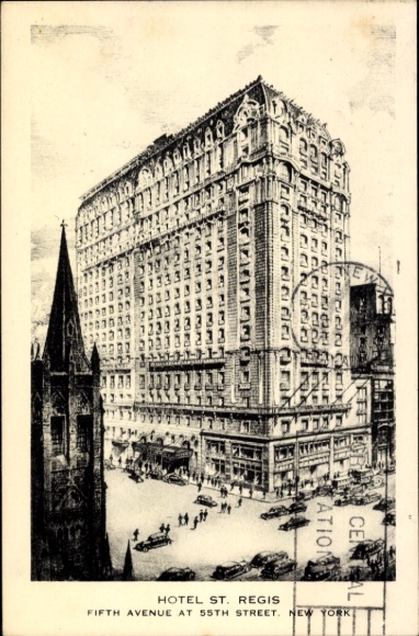 Ak New York City USA, Hotel St. Regis, Fifth Avenue, 55th Street, bouwtekening