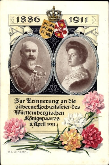 Postal stationery PC King Wilhelm II of Württemberg, Marie zu Waldeck and Pyrmont, silver wedding 1911