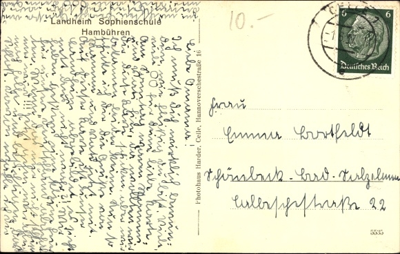 Postcard Hambühren in Lower Saxony, Landheim Sophienschule, front side, side view