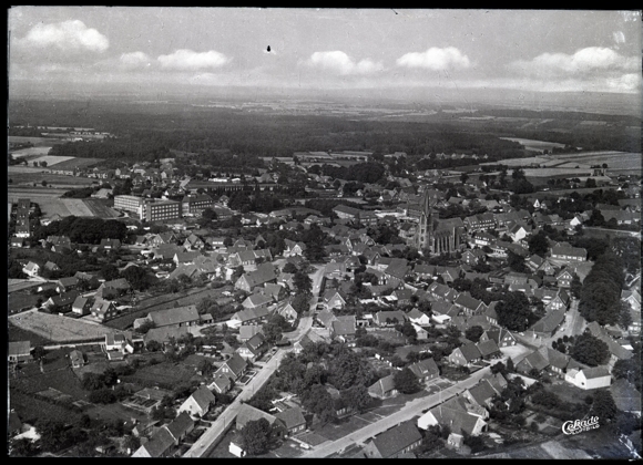 7 glass negative Sögel in Emsland, park, general view, church