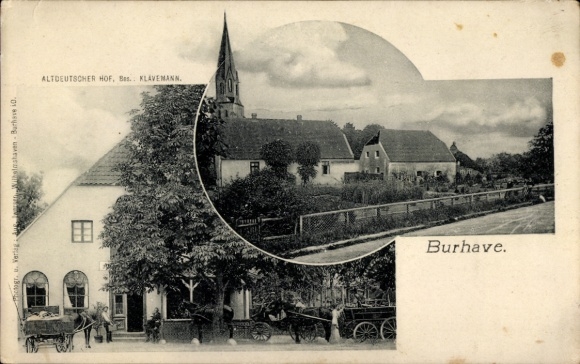 Postcard Burhave Butjadingen Wesermarsch, Old German Court, Bes. Klävemann, Church