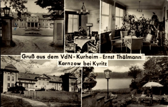 Postcard Karnzow Kyritz in the Prignitz, VdN-Kurheim Ernst Thälmann, Karnzow, black and white photos, plants