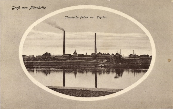 Postcard Nünchritz in Saxony, Heyden Chemical Factory