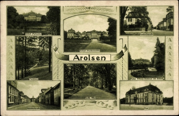 PC Bad Arolsen in Hesse, castle, post office, Kaiser Wilhelm monument, Kaulbachstrasse