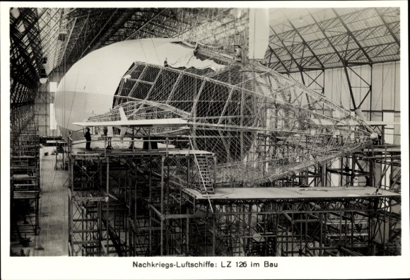 Sammelbild Zeppelin Weltfahrten Nr. 63 Nachkriegs-Luftschiffe, LZ 126 im Bau