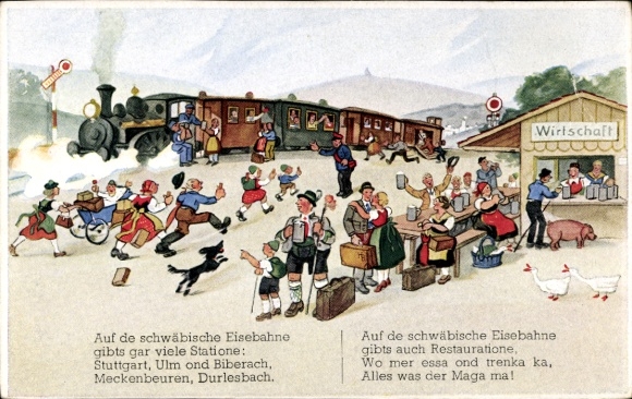 Song Artist Postcard Boettcher, Hans, On the Swabian Railway, Station