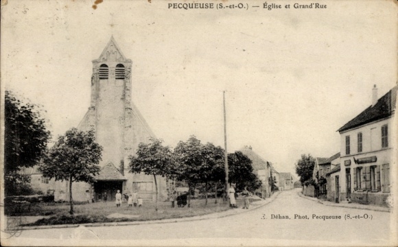 CPA Pecqueuse Essonne, Église, Grand' Rue