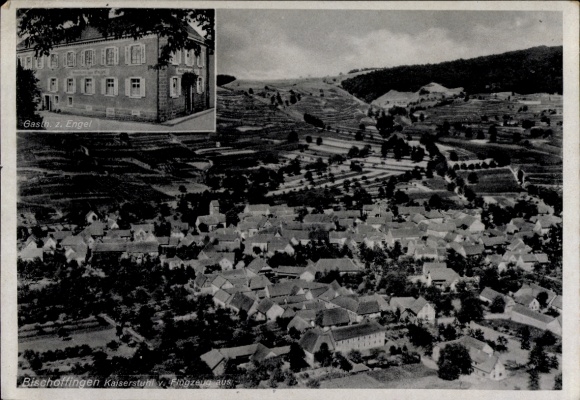 Postcard Bischoffingen Vogtsburg im Kaiserstuhl, aerial photograph, Gasth. zum Engel