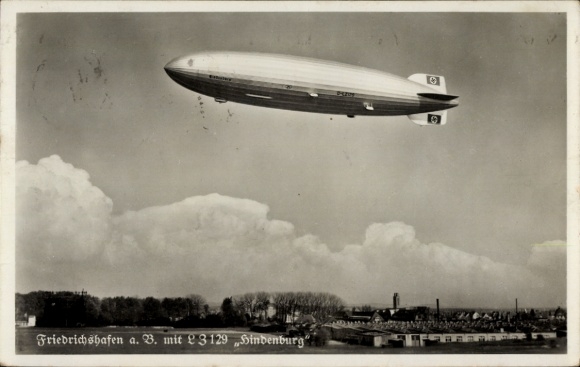 Picture PC Friedrichshafen on Lake Constance, Zeppelin airship LZ 129 Hindenburg on Danzig trip